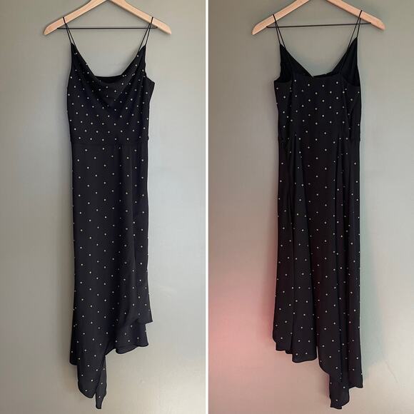 Veronica Beard Charlene Studded Crepe Dress Black Gold Size 2 Drapey Embellished - Picture 5 of 16